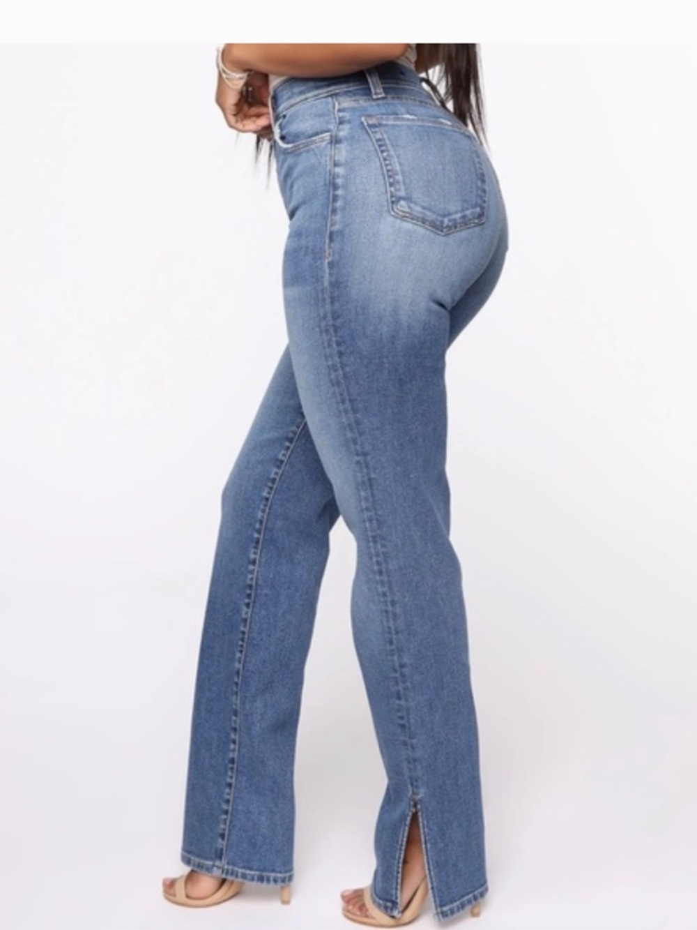 Fashion Nova High Slit Straight Leg Jeans With  — Light Blue Wash